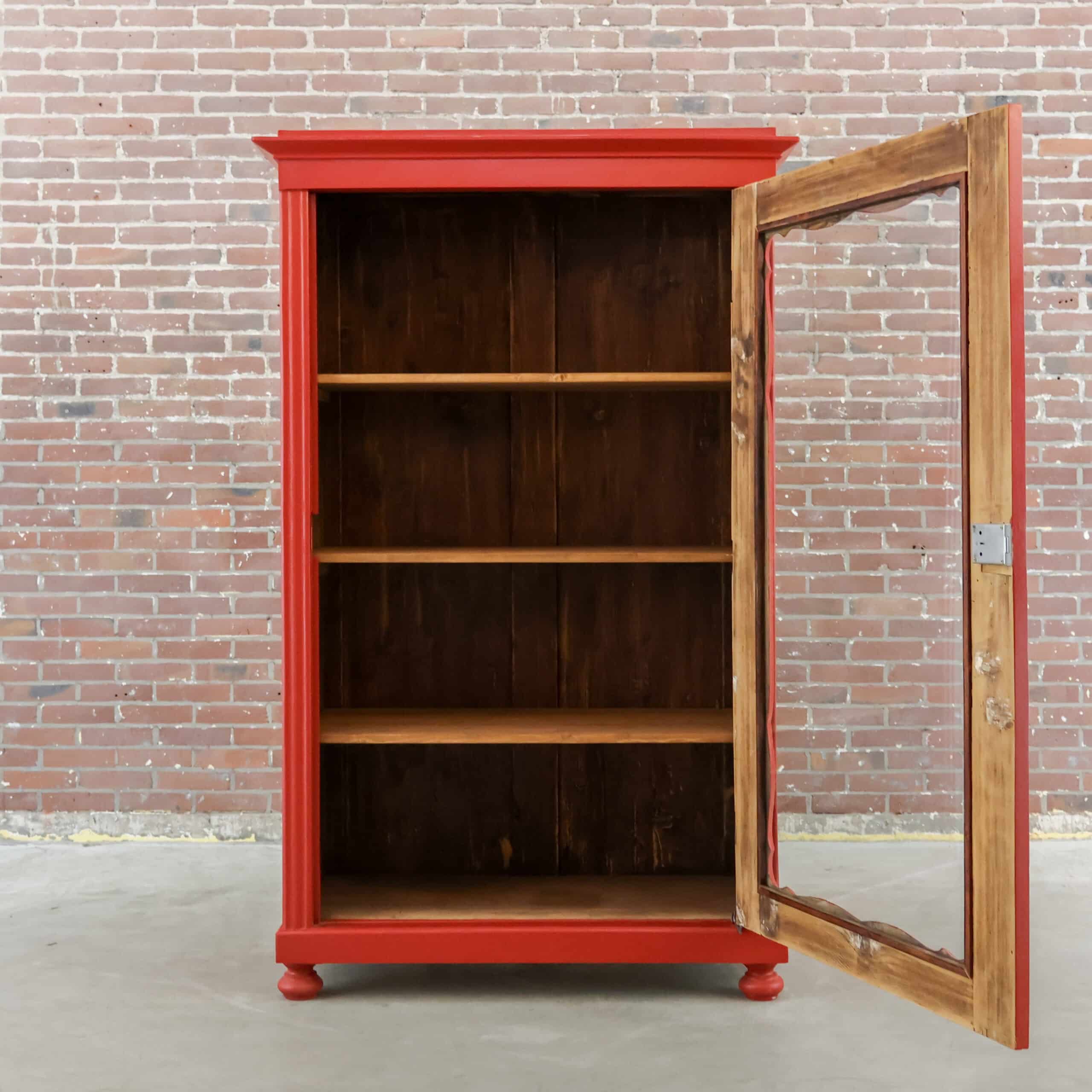 Brocante rode vitrinekast - Afbeelding 2