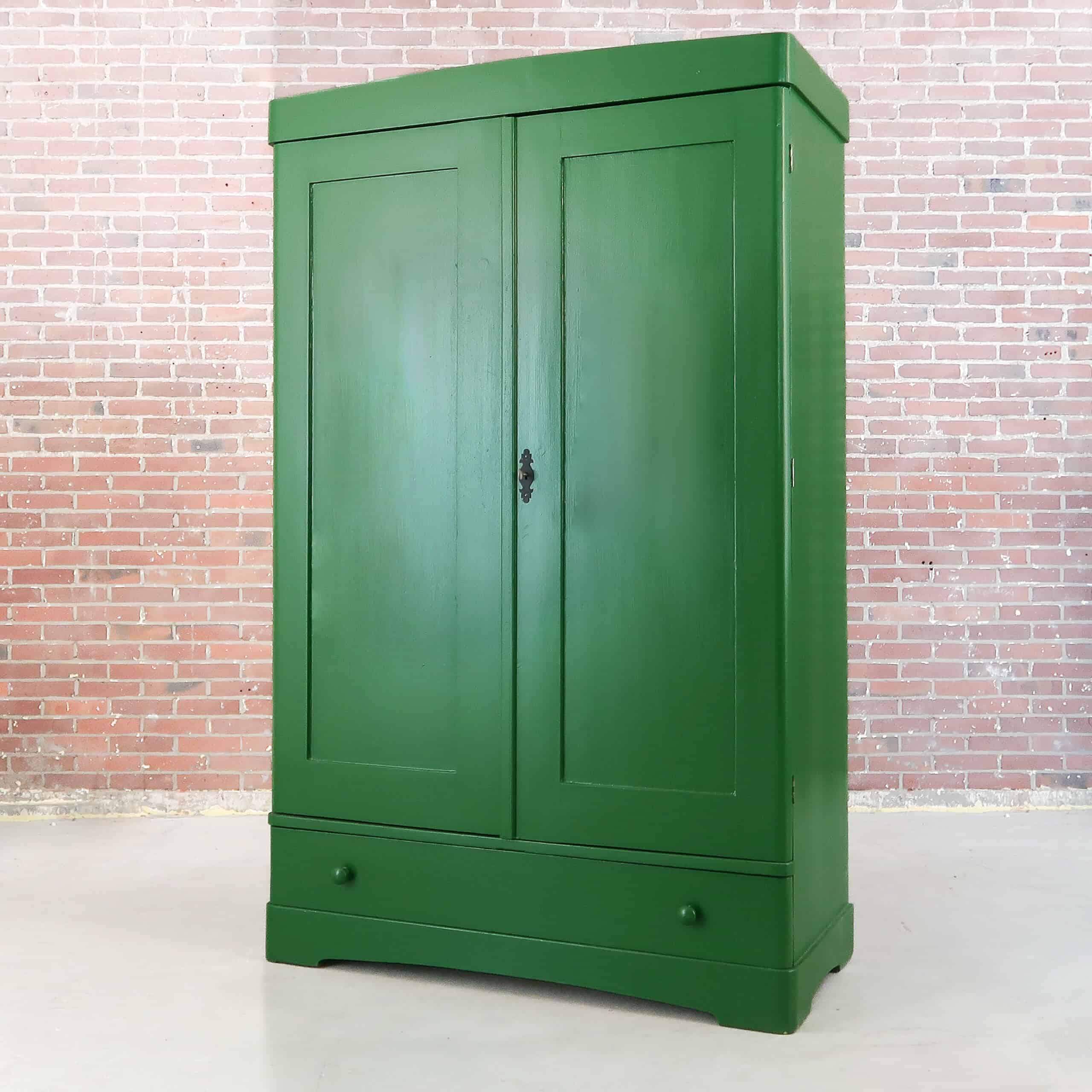 Brocante groene linnenkast - Afbeelding 7