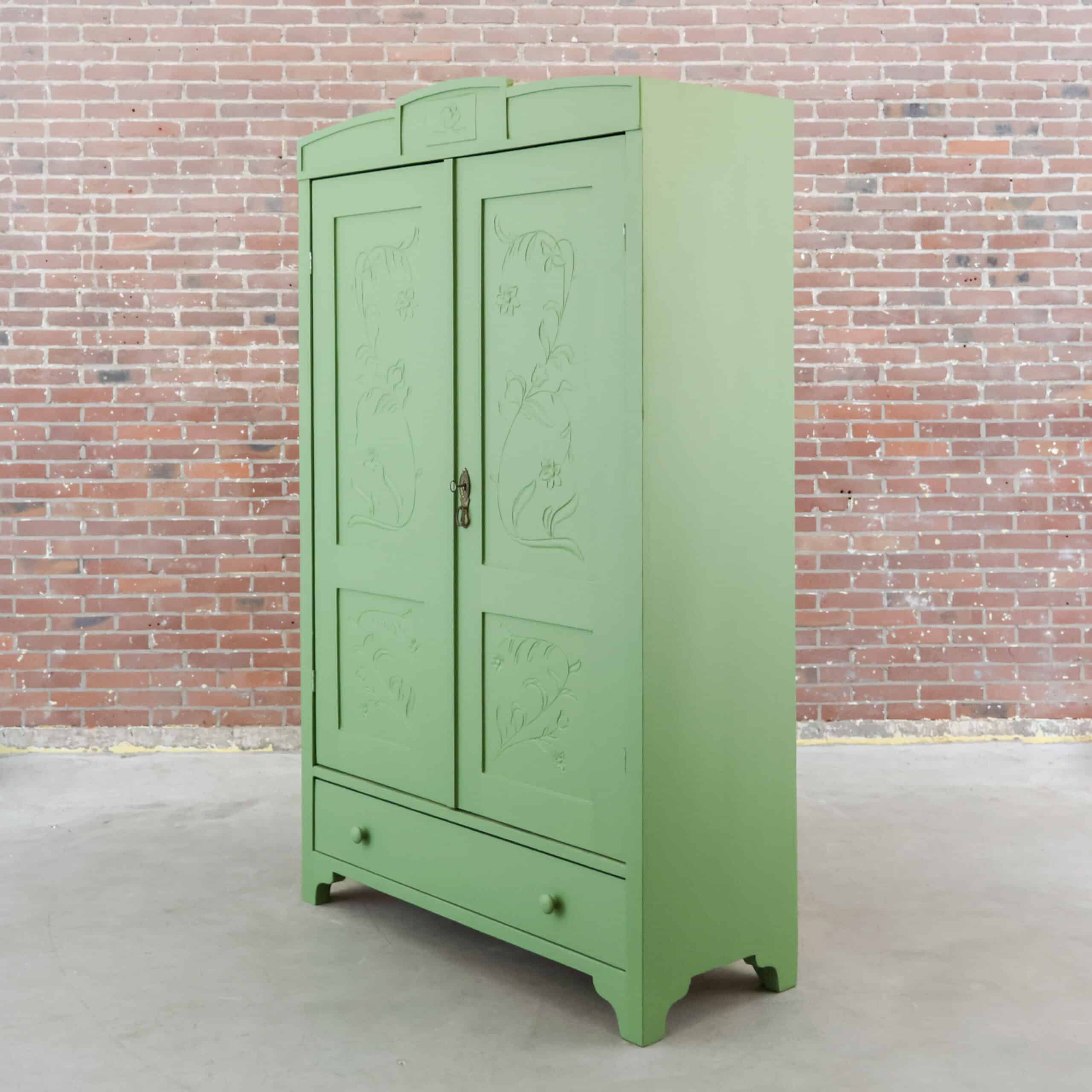 Brocante groene linnenkast - Afbeelding 9