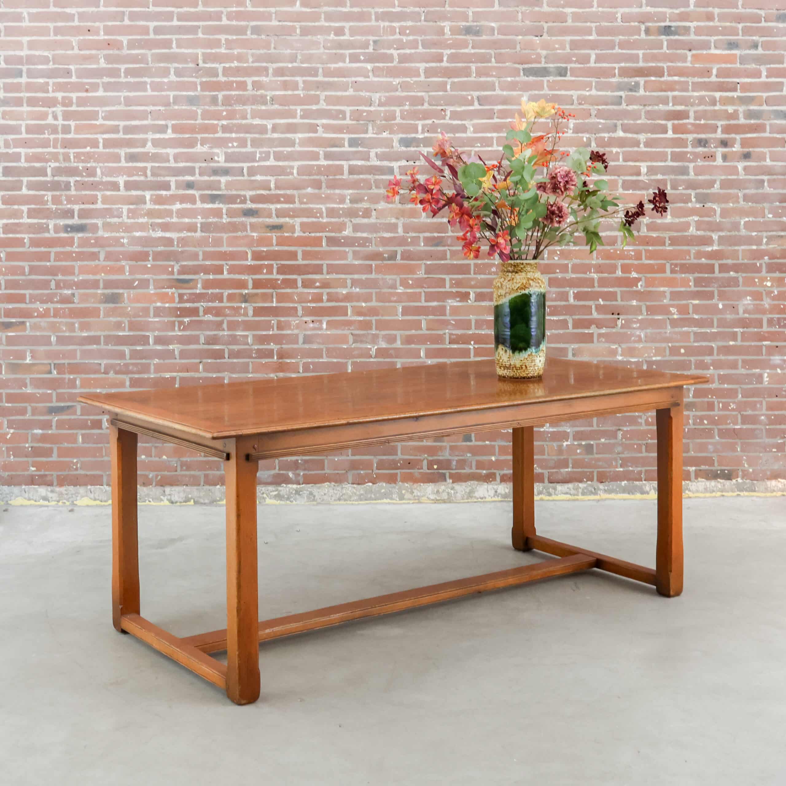 vintage tafel, houten tafel, eettafel, honingbruin, retro, landelijk, rustiek, vintage meubels, houten eettafel, boerderijtafel
